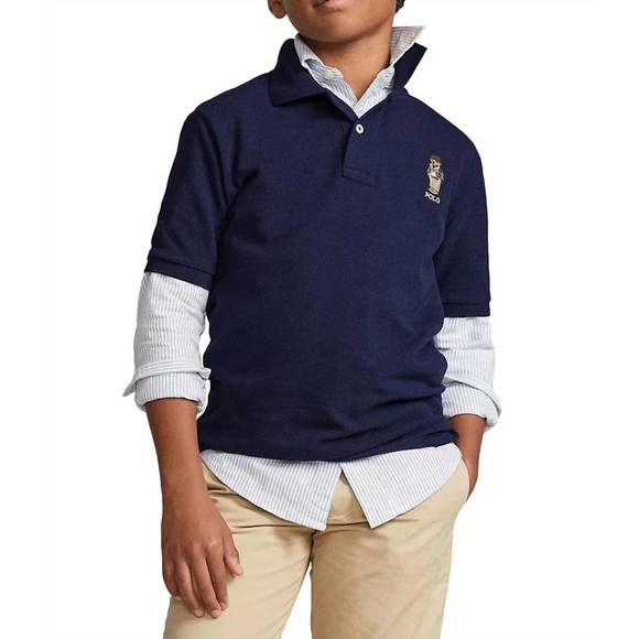 NEW POLO RALPH LAUREN kids polo bear mesh shirt in navy - Picture 2 of 2